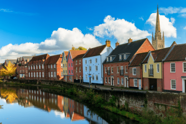 Quayside, Norwich with the cathedral in the background